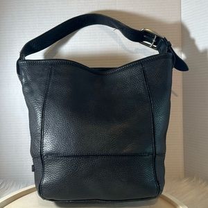 Black leather bucket bag